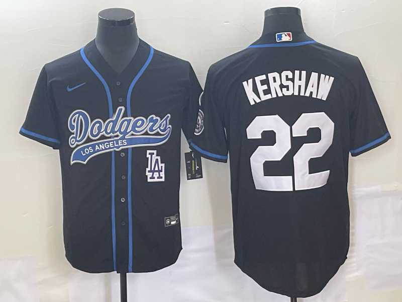 Mens Los Angeles Dodgers #22 Clayton Kershaw Black Cool Base Stitched Baseball Jersey